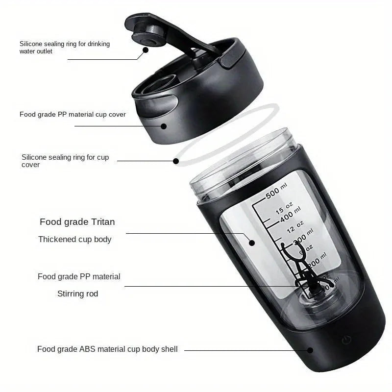 500ML Electric Protein Shaker Bottle - Effortless Mixing for Smooth Drinks Anytime, Anywhere!